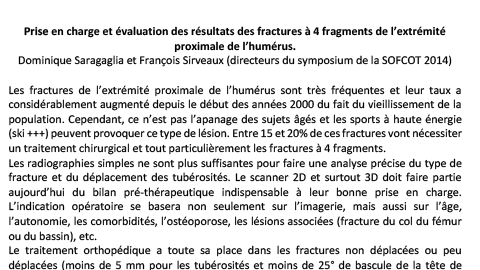 Prise en charge et évaluation des résultats des fractures à 4 fragments de l’extrémité proximale de l’humérus