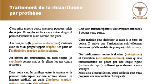 Traitement de la rhizarthrose par prothèse