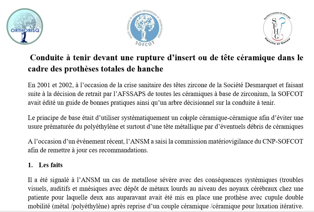 rupture d'insert ou de tête céramique