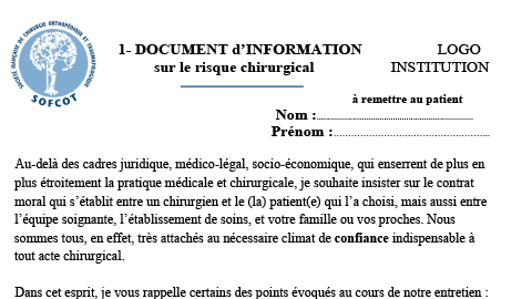 Fiche d'information patients - document d’information sur le risque chirurgical