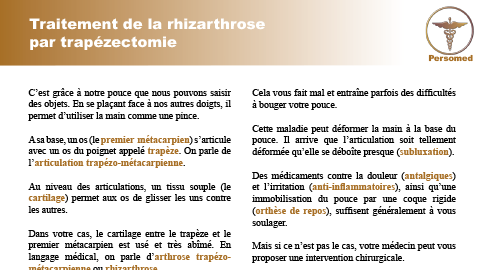 Traitement de la rhizarthrose par trapézectomie