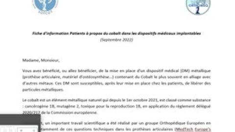 Fiche d'information Patients à propos du cobalt dans les dispositifs médicaux implantables