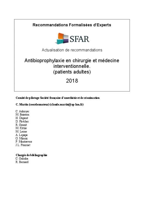 Antibioprophylaxie en chirurgie et médecine interventionnelle