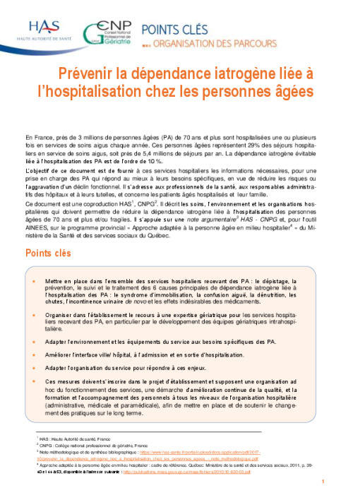 Prévenir la dépendance iatrogène liée à l’hospitalisation chez les personnes âgées