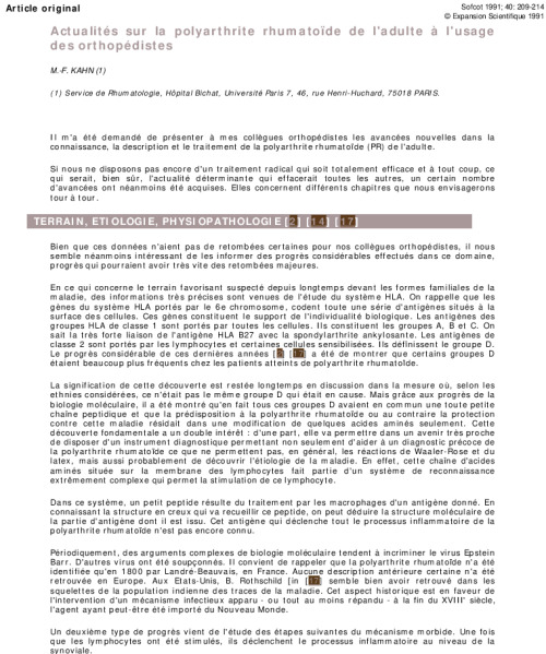 Actualités sur la polyarthrite rhumatoïde de l'adulte a l'usage des orthopédistes