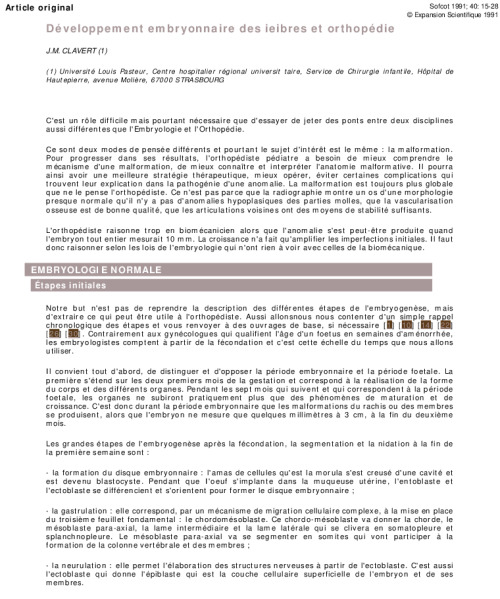 Développement embryonnaire des ieibres et orthopédie
