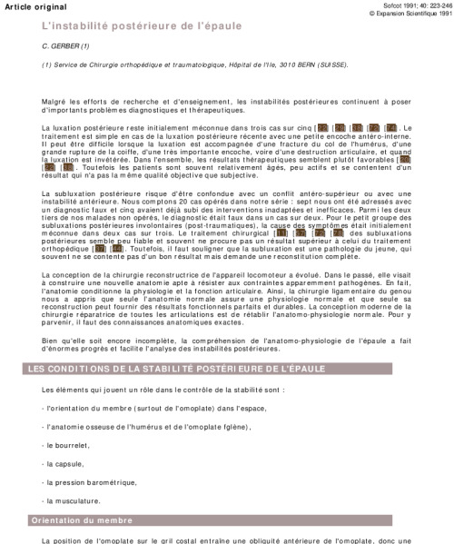 L'instabilité postérieure de l'épaule