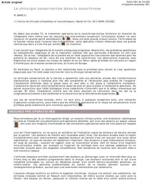La chirurgie conservatrice dans la coxarthrose
