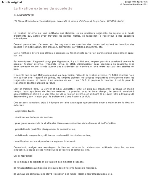 La fixation externe du squelette
