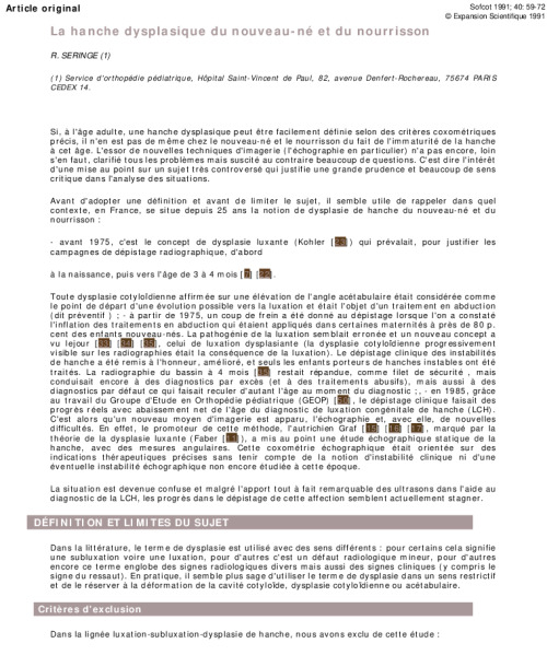 La hanche dysplasique du nouveau-né et du nourrisson