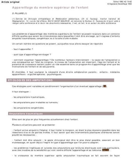 Appareillage du membre supérieur de l'enfant