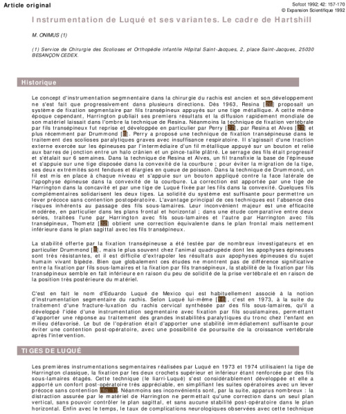 Instrumentation de Luqué et ses variantes. Le cadre de Hartshill