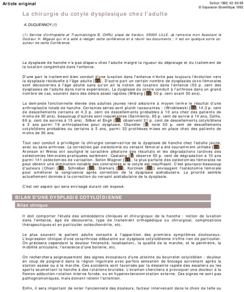 La chirurgie du cotyle dysplasique chez l'adulte