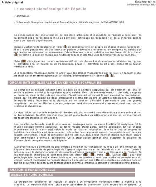 Le concept biomécanique de l'épaule