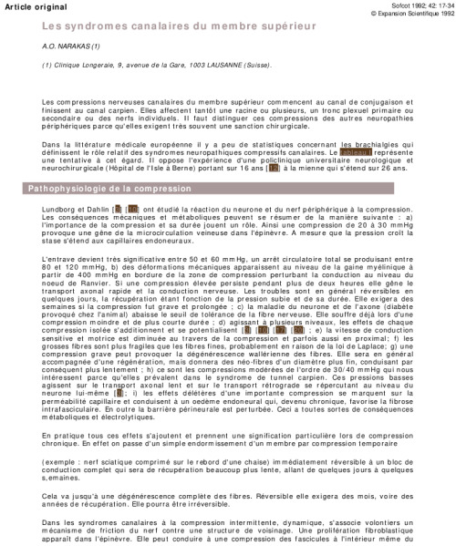 Les syndromes canalaires du membre supérieur