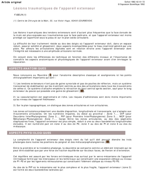 Lésions traumatiques de l'appareil extenseur
