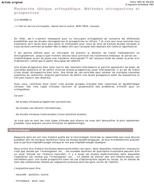 Recherche clinique orthopédique. Méthodes rétrospectives et prospectives
