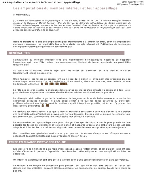Les amputations du membre inférieur et leur appareillage