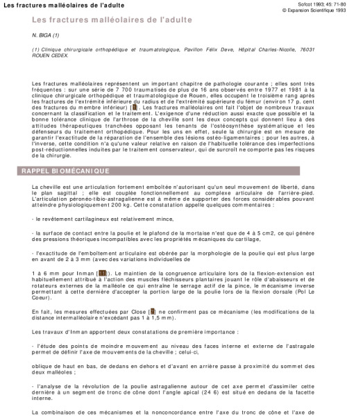 Les fractures malléolaires de l'adulte