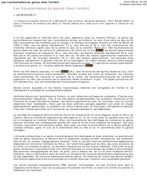 Les traumatismes du genou chez l'enfant
