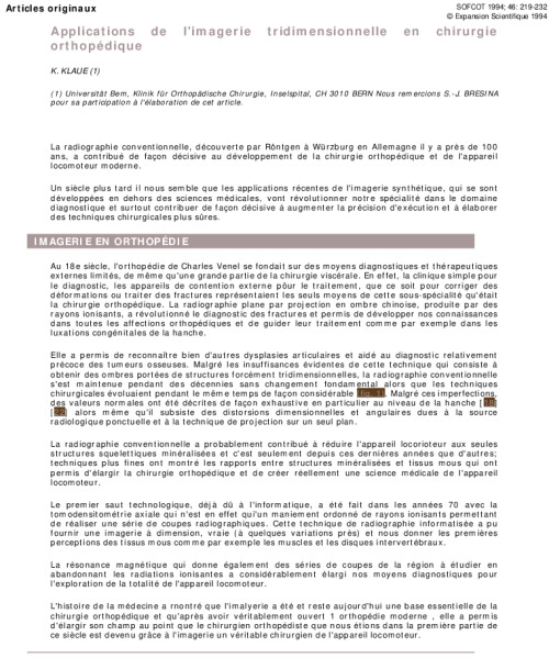 Applications de l'imagerie tridimensionnelle en chirurgie orthopédique