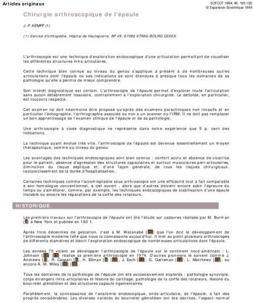 Chirurgie arthroscopique de l'épaule