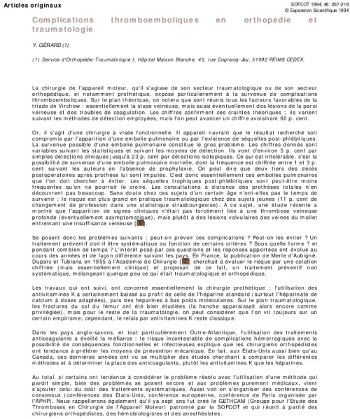 Complications thromboemboliques en orthopédie et traumatologie