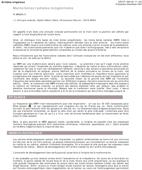 Mains botes radiales congénitales