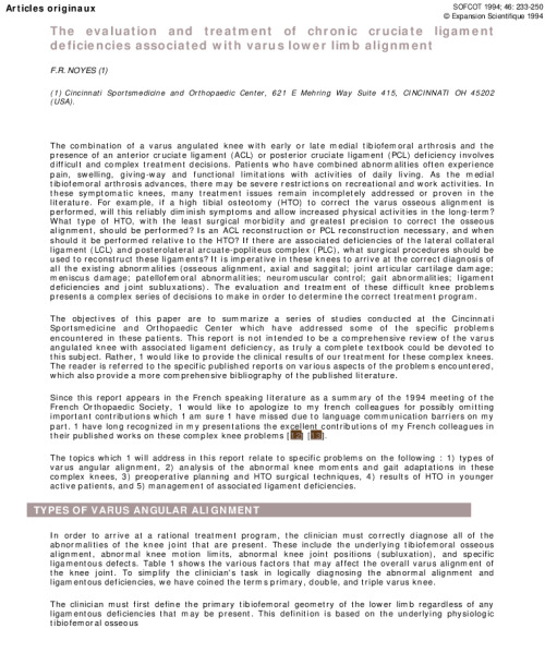 The evaluation and treatment of chronic cruciate ligament deficiencies associated with varus lower limb alignment