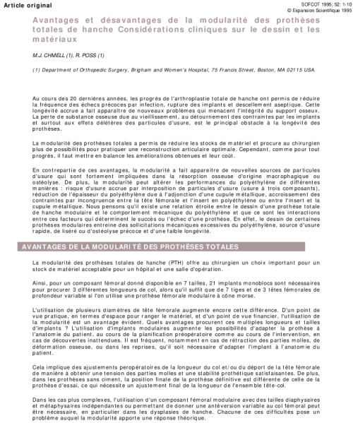 Avantages et désavantages de la modularité des prothèses totales de hanche Considérations cliniques sur le dessin et les matériaux