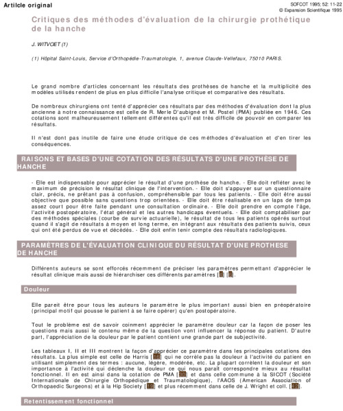 Critiques des méthodes d'évaluation de la chirurgie prothétique de la hanche