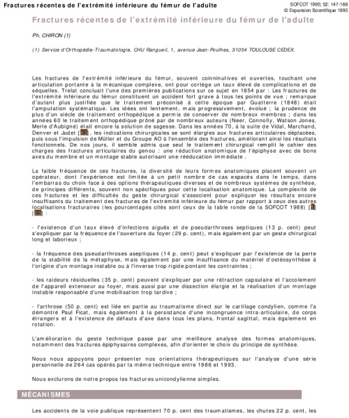 Fractures récentes de l'extrémité inférieure du fémur de l'adulte
