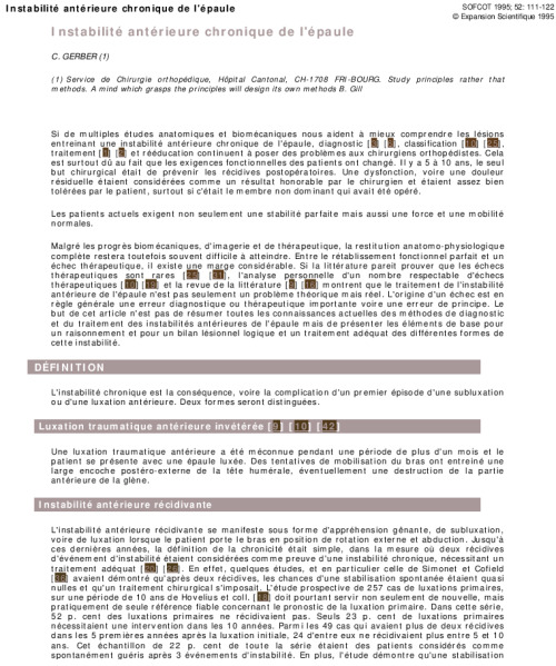 Instabilité antérieure chronique de l'épaule