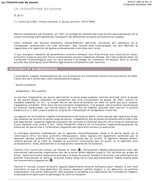 La rhizarthrose du pouce