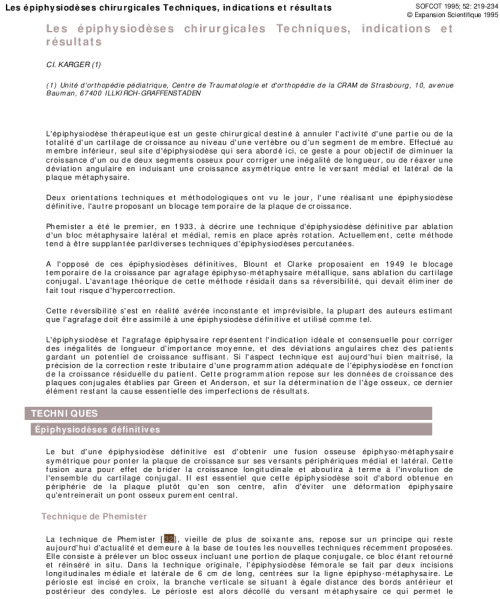 Les épiphysiodèses chirurgicales Techniques, indications et résultats
