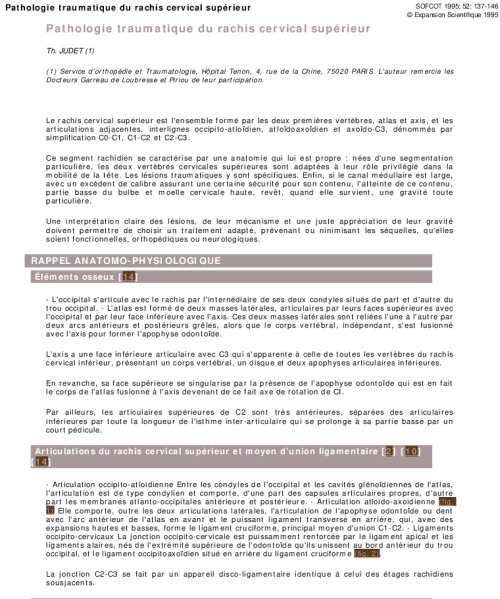 Pathologie traumatique du rachis cervical supérieur