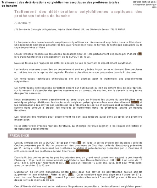 Traitement des détériorations cotyloïdiennes aseptiques des prothèses totales de hanche