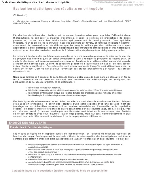 Évaluation statistique des résultats en orthopédie