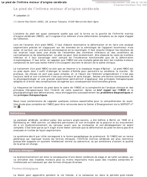 Le pied de l'infirme moteur d'origine cérébrale