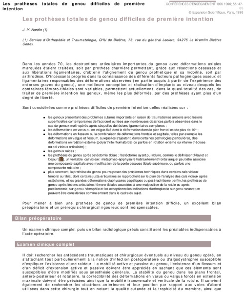 Les prothèses totales de genou difficiles de première intention