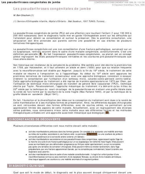 Les pseudarthroses congénitales de jambe