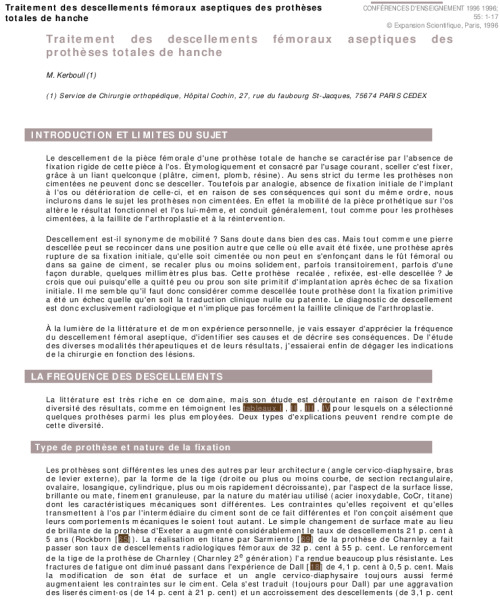 Traitement des descellements fémoraux aseptiques des prothèses totales de hanche