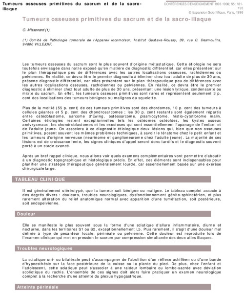 Tumeurs osseuses primitives du sacrum et de la sacro-iliaque