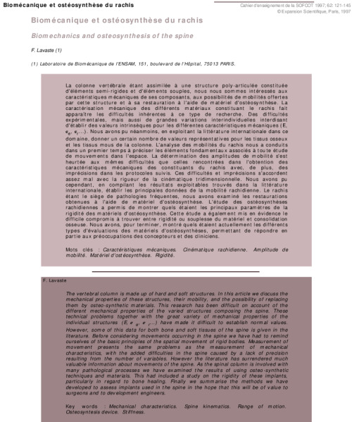 Biomécanique et ostéosynthèse du rachis