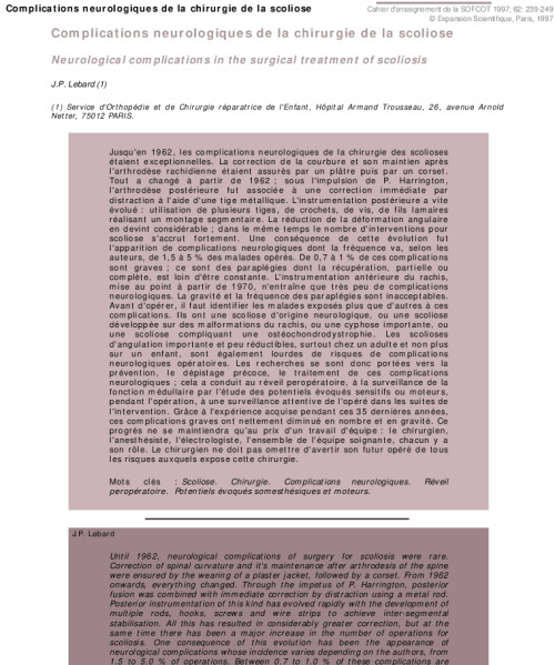Complications neurologiques de la chirurgie de la scoliose