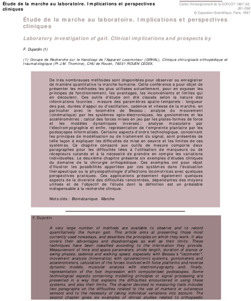 Étude de la marche au laboratoire. Implications et perspectives cliniques