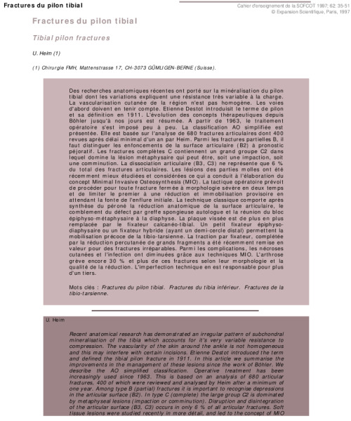 Fractures du pilon tibial