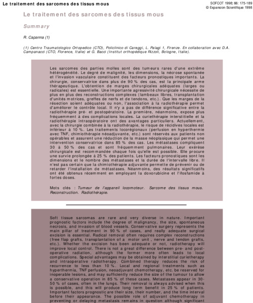 Le traitement des sarcomes des tissus mous