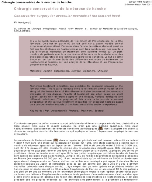 Chirurgie conservatrice de la nécrose de hanche