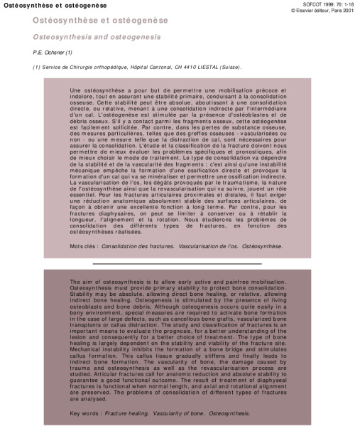 Ostéosynthèse et ostéogenèse